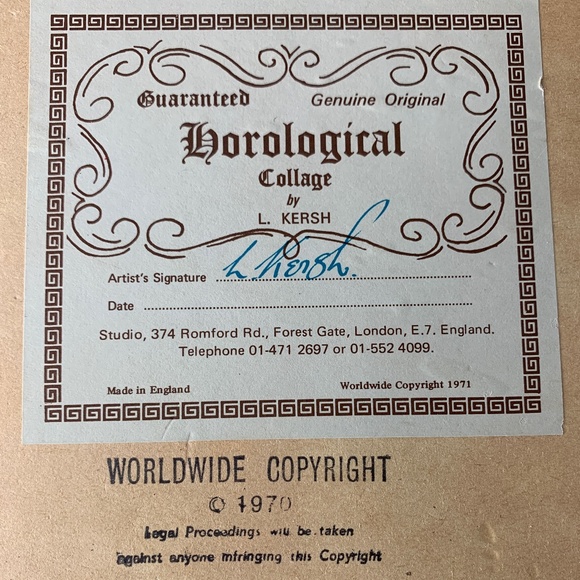 L Kersh of London Signed Horological Collage Rolls Royce Phantom 1909 - Framed - Picture 12 of 12